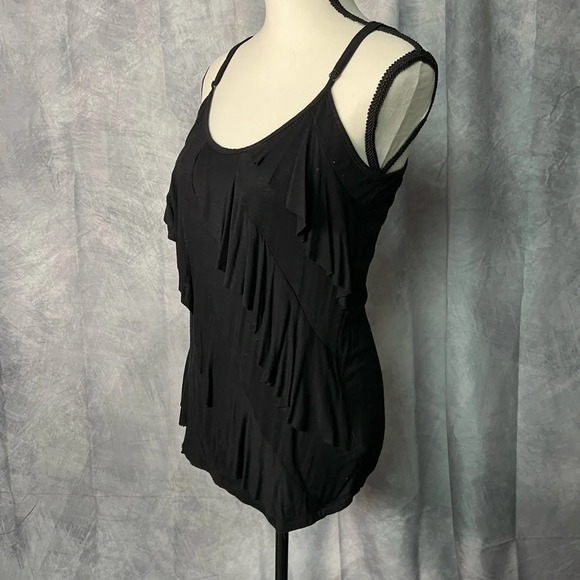 AB Studio Ruffle Layered Black Spaghetti Strap Tank - medium - Picture 3 of 10